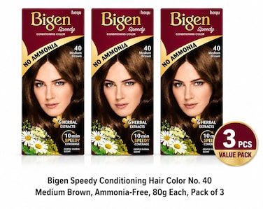 Bigen Speedy Conditioning Hair Color No. 40 Medium Brown, No Ammonia, 10-Minute Coverage, Pack of 3