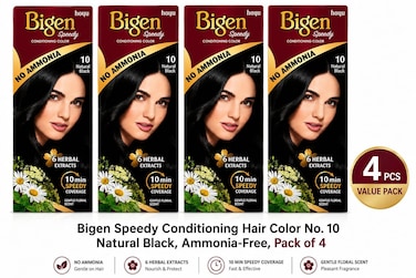 Bigen Speedy Conditioning Hair Color No. 10 Natural Black, No Ammonia, 10-Minute Coverage, Pack of 4