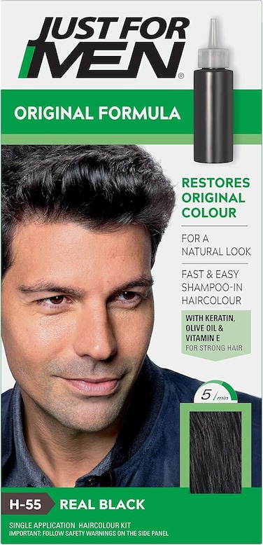Just For Men Hair Colouring Kit H-55 Real Black, Men’s Grey Hair Colour