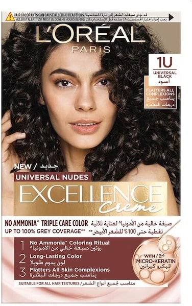 L’Oréal Paris Excellence Crème Universal Nudes Ammonia-Free Permanent Hair Colour, 1U Black