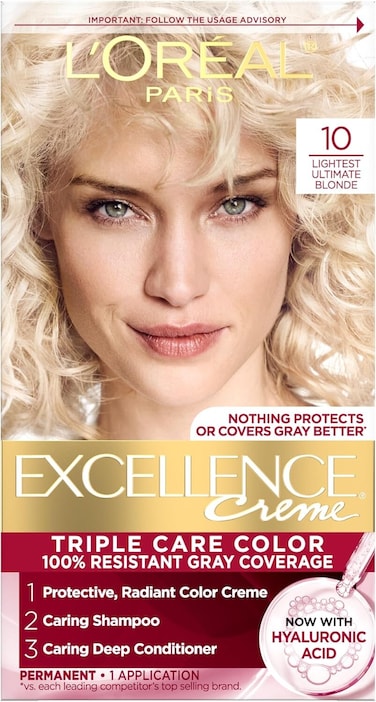 L’Oréal Paris Excellence Crème Permanent Triple Care Hair Colour, 10 Lightest Ultimate Blonde, Grey Coverage for Up to 8 Weeks, Pack of 1