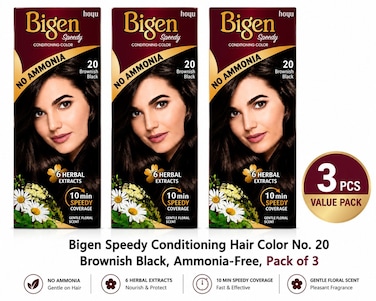 Bigen Speedy Conditioning Hair Color No. 20 Brownish Black,  No Ammonia, 10-Minute Coverage,  (Pack of 3)