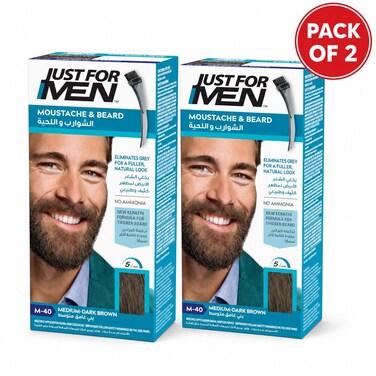 Just For Men Mustache & Beard Colour M-40 Medium Dark Brown, Men’s Facial Hair Dye, Pack