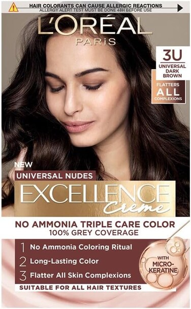 L’Oréal Paris Excellence Crème Universal Nudes Ammonia-Free Permanent Hair Colour, 3U Dark Brown,