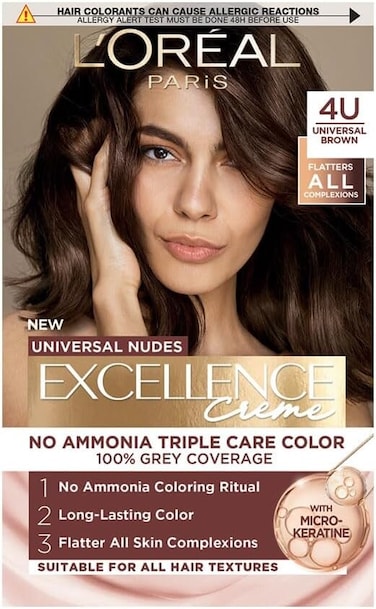L’Oréal Paris Excellence Crème Universal Nudes Ammonia-Free Permanent Hair Colour, 4U Brown,