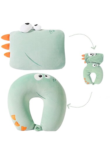 2-in-1 Deformable Travel Neck Pillow - Adorable Animal Design for Kids, Men, and Women - Car seat headrest - Ideal for Traveling, Relaxing, and Home Use (Navy-dinosaur)