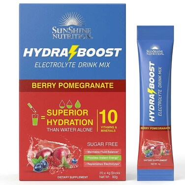 Sunshine Nutrition HydraBoost Electrolyte Drink Mix Berry Pomegranate 4g, 20 Sticks