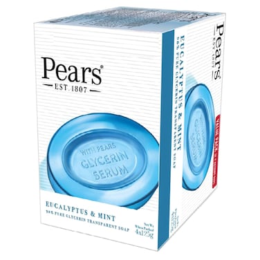 Pears Eucalyptus and Mint Transparent Bath Soap with 98% Pure Glycerin, 125g, Pack of 4