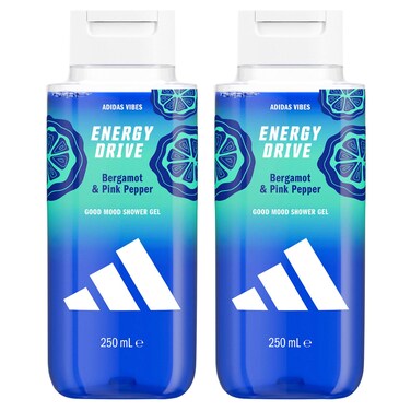 Adidas Vibes Energy Drive Good Mood Shower Gel with Bergamot and Pink Pepper, 250ml, Pack of 2
