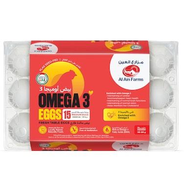 Al Ain Farms Omega 3 Medium Fresh Table Eggs, 15 Eggs