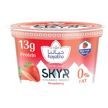 Hayatna Skyr Icelandic Yogurt Strawberry with Real Fruit Pieces, 0% Fat, 150g