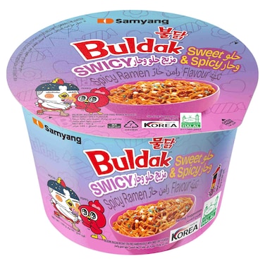 Samyang Buldak Swicy Sweet and Spicy Big Bowl Instant Stir-Fried Ramen Noodles, 105g