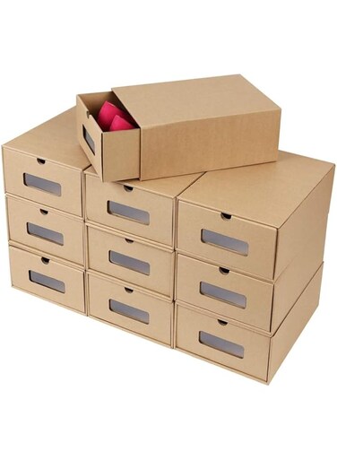U-HOOME Shoes Box, U-HOOME 12 Pack Heavy Duty Stackable Drawer Type Shoes Storage Organizer, with Viewable Window Corrugated Carton, Womens Mens Shoes Sneaker Container