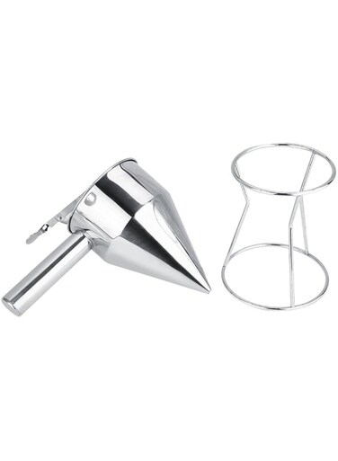 Stainless Steel Kitchen Funnel Spice Funnel Cooking Funnel with Handle and Holder Rack, Ideal for Both Liquids