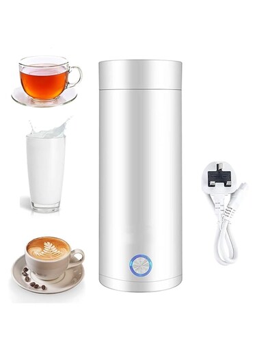 Electric Travel Kettle,400ML Portable Electric Heating Cup, 3 in 1 Stainless Steel Mini Travel Tea Heater Mug,Feeding Baby,Fast Boil Auto Shut Off Coffee Warmer,Double Wall Insulated Hot Water Maker
