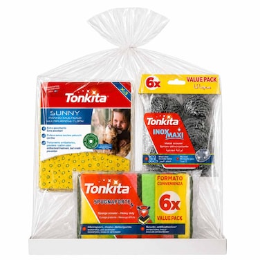 Tonkita Household Cleaning Combo Pack with Sunny Multipurpose Cloth, Inox Maxi Metal Scourers and Spugnaforte Sponge Scourers, 15 PCS