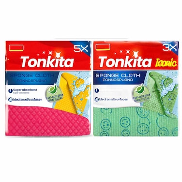 Tonkita Super Absorbent Plant-Based Sponge Cloths Assorted Designs, 8 PCS