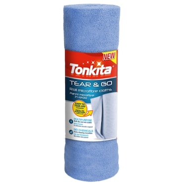 Tonkita Tear and Go Microfibre Cleaning Cloth Roll, Blue, 20 Rolls
