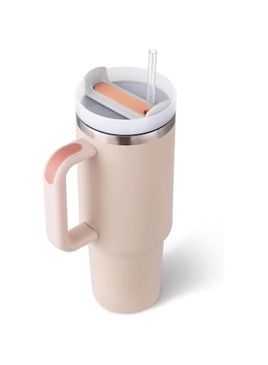 Grupo Tumbler With Handle 40 oz Travel Mug Straw Covers Cup with Lid Insulated Quencher Stainless Steel Water Iced Tea Coffee Gift ROSE