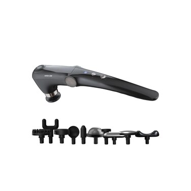Foldable Massage Gun with Long Handle, 9 Speeds, 10 Heads, Heat &amp; Cold - Black