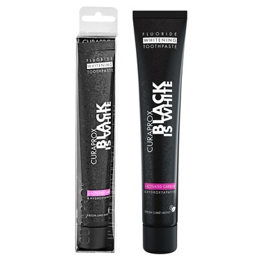 Curaprox Black Is White Fluoride Whitening Toothpaste with Activated Carbon and Hydroxyapatite, Fresh Lime-Mint, 90ml