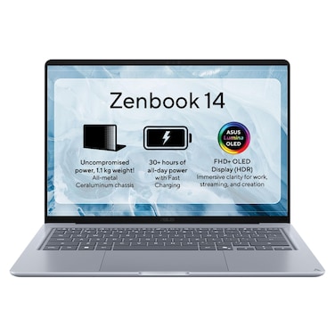 ASUS Zenbook 14 OLED Laptop with Snapdragon X Processor, 16 GB RAM, 512 GB SSD, 14-Inch FHD+ OLED Display, Windows 11, Silver