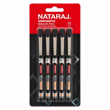 Nataraj GripWrite Ballpoint Pens, Black, 0.7mm, 5 PCS