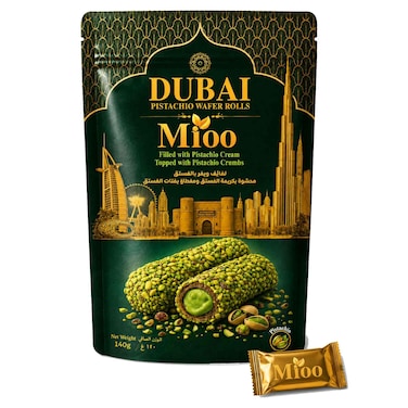 Mioo Pistachio Wafer Rolls with Pistachio Flavoured Filling, 140g