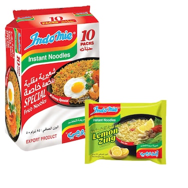 Indomie Special Fried Instant Noodles 85g, Pack of 10 + Lemon Zing Instant Noodles 78g