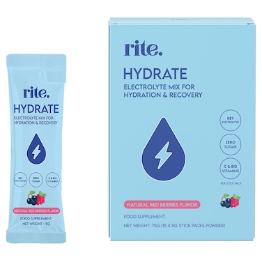 Rite Hydrate Natural Red Berries Flavor Electrolyte Mix, 15 Sticks, 75g