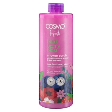 Cosmo Be Fresh Bold Berry Blast Shower Scrub with Niacinamide, Vitamin E, B5 and Aloe Vera, 1L