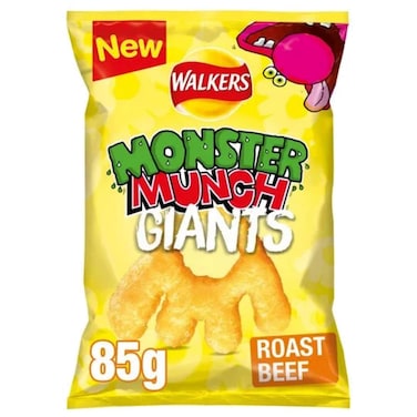 Walkers Monster Munch Giants Roast Beef Flavour Baked Corn Snacks, 85g