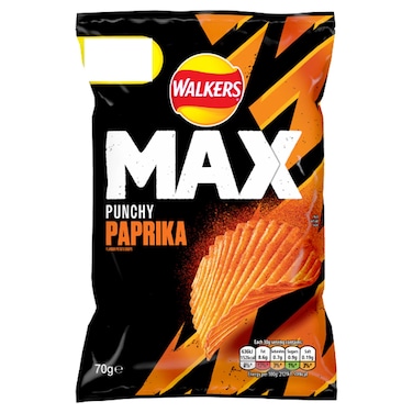 Walkers MAX Punchy Paprika Flavour Ridged Potato Crisps, 70g