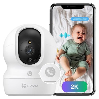 EZVIZ H6C Pro 3MP 2K Smart Indoor Pan and Tilt Camera with Auto Tracking, Two-Way Calling, White