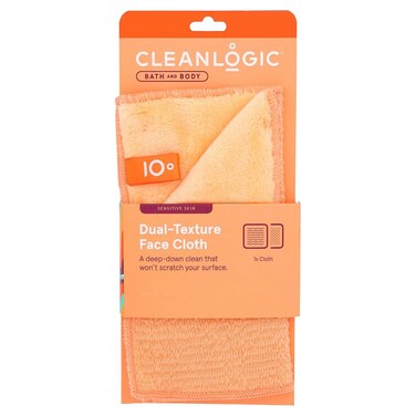 Cleanlogic Bath and Body Dual-Texture Face Cloth for Sensitive Skin, Peach, 1 Cloth