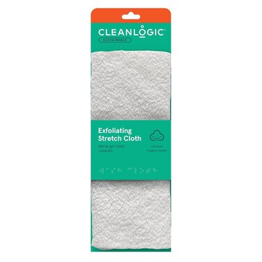 Cleanlogic Sustainable Exfoliating Stretch Cloth with Certified Organic Cotton, White, 1 PC