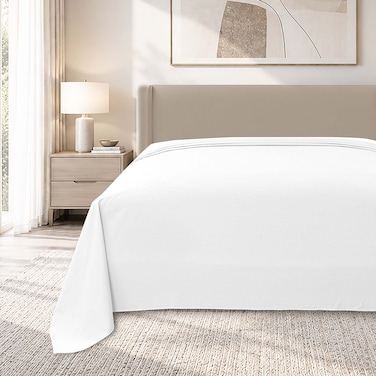 CASA Queen Flat Sheet, 144 Thread Count, 50% Cotton 50% Polyester, 228x258cm, White