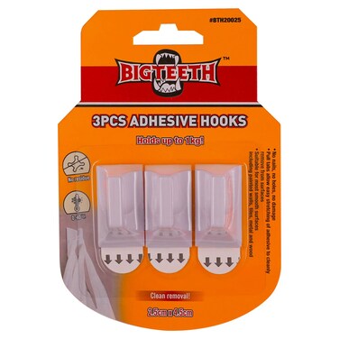 Big Teeth Adhesive Hooks, 2.5x4.5cm, Clear, 3 PCS