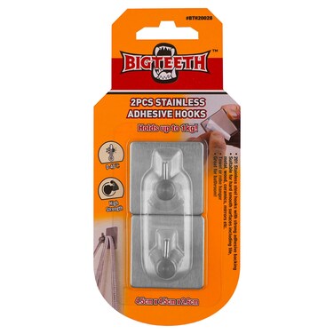 بيج تيث خطافات من الفولاذ المقاوم للصدأ ذاتية اللصق، 4.5×4.5 سم، قطعتان