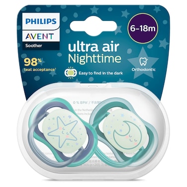 Philips Avent Ultra Air Nighttime Pacifiers 6-18 Months, Pack of 2