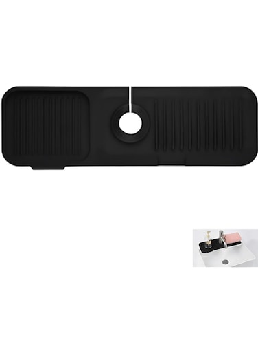 Aputue Silicone Faucet Mat, Black Sink Splash Guard, Adjustable Base Kitchen Silicone Sink Mat Sink Drain Pad Kitchen Faucet Splash Pad for Kitchen, Bathroom, Laundry Room, Countertop