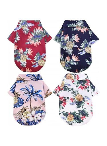 ELECDON Pet Summer Clothes, ELECDON 4 Pieces Breathable Dog Hawaiian Shirt Cool Puppy Sweatshirt for Small Dogs and Cats, Fit for About 1 to 1.5 Kg of Pets