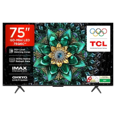 تي سي إل تلفزيون 75 بوصة بدقة 4K فائقة الوضوح ذكي بتقنية كيو دي ميني ليد ونظام غوغل تي في 75Q6C - أسود
