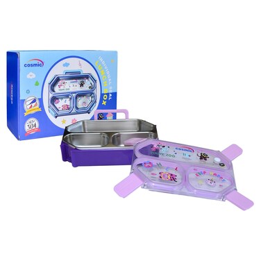 Cosmic SUS304 Stainless Steel 3-Compartment Individually Sealed Lunch Box LB-10071, Assorted
