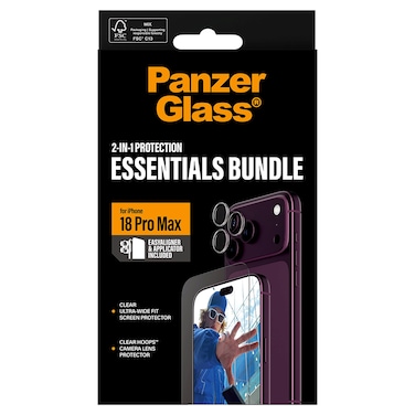 PanzerGlass 2-in-1 Essentials Bundle Screen and Camera Lens Protector for iPhone 18 Pro Max, Clear
