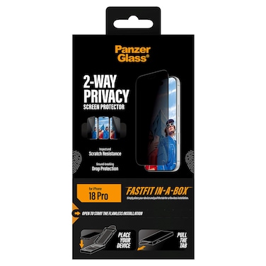 PanzerGlass 2-Way Privacy Ultra-Wide Fit Screen Protector with FastFit-in-a-Box for iPhone 18 Pro, Black