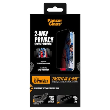 PanzerGlass 2-Way Privacy Ultra-Wide Fit Screen Protector with FastFit-in-a-Box for iPhone 18 Pro Max, Clear