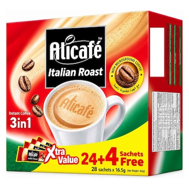 Alicafe Italian Roast 3 in 1 Instant Coffee with Microground Coffee, 16.5g, Pack of 28