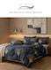 Home Queen size 6 Pieces set: 1 Duvet cover - 200*230cm.; 1 Flat sheet - 230*250cm.; 4 Pillow cases - 50*75cm. Bedding Set without filling, Elegant Leaf Design, Dark Blue .