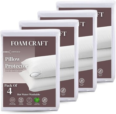 CRAFT Cotton Pillow Protectors - Zippered Bed Bug Proof Covers, Pack of 4 (50 x 90cm)